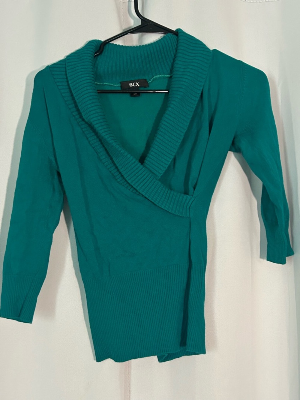 BCX Women's Teal Wrap-Style V-Neck Sweater